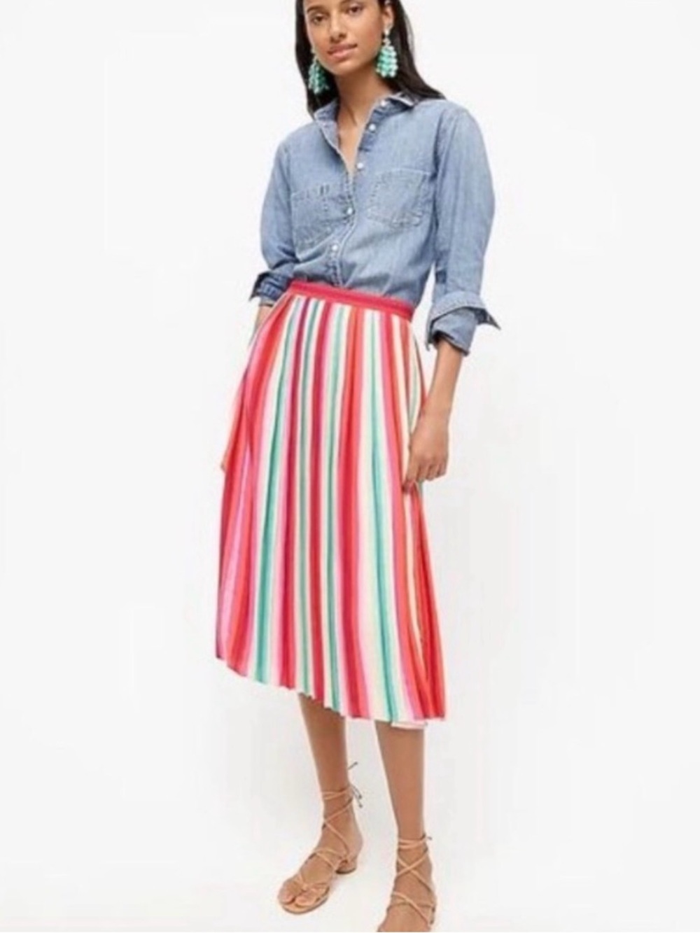 Like New J. Crew Sunburst Pleated
Skirt Watermelon Midi
Striped Bright Rainbow